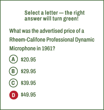 A,B,C,D,Select a letter — the right answer will turn green! What was the advertised price of a Rheem Califone Profess...
